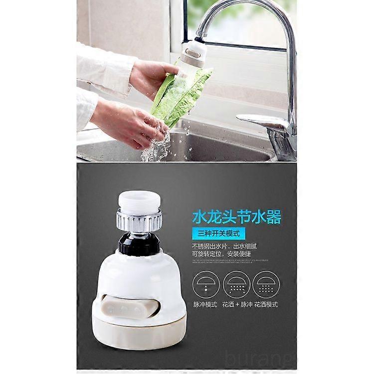 Three-mode faucet with flexible water-saving filter nozzle and 360-degree rotating diffuser.