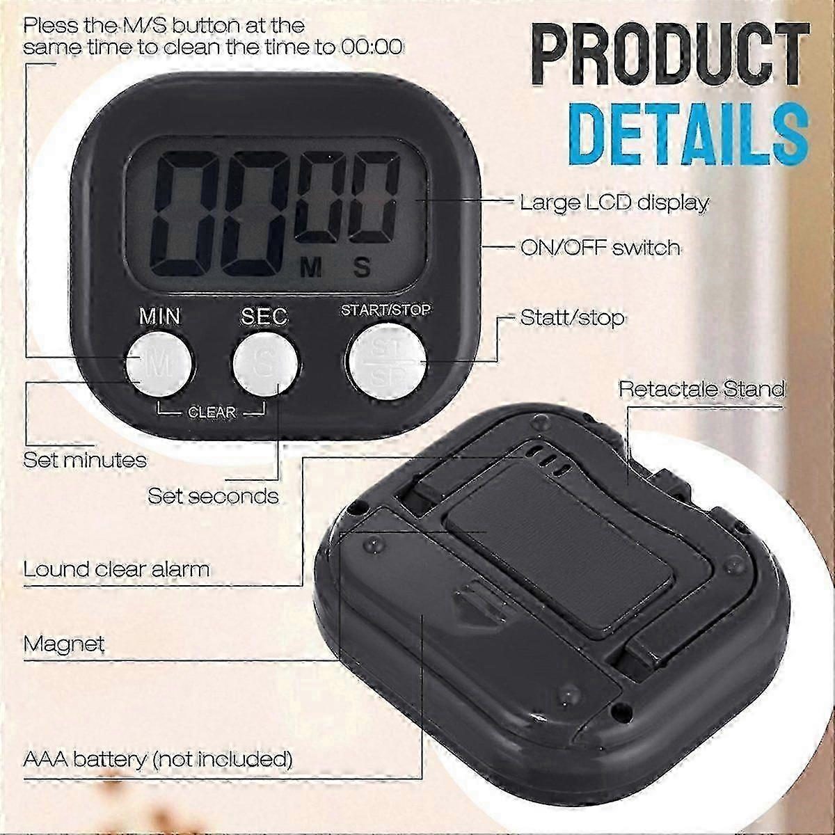 24 Pcs Digital Kitchen Timer Bulk Small Magnetic Timer on/Off Switch Minute compatible Classroom Cooking Baking(Black)
