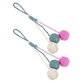 Lot de 2 balles interactives suspendues en sisal pour chat, jouet d'intérieur pour chatons, idéal pour les petits espaces.