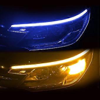 Car Headlight Strip Light 60cm Dual Color Car Running Turn Signal LED Headlight Strip Tube Light 60cm/23.6in Ice Blue and Yellow
