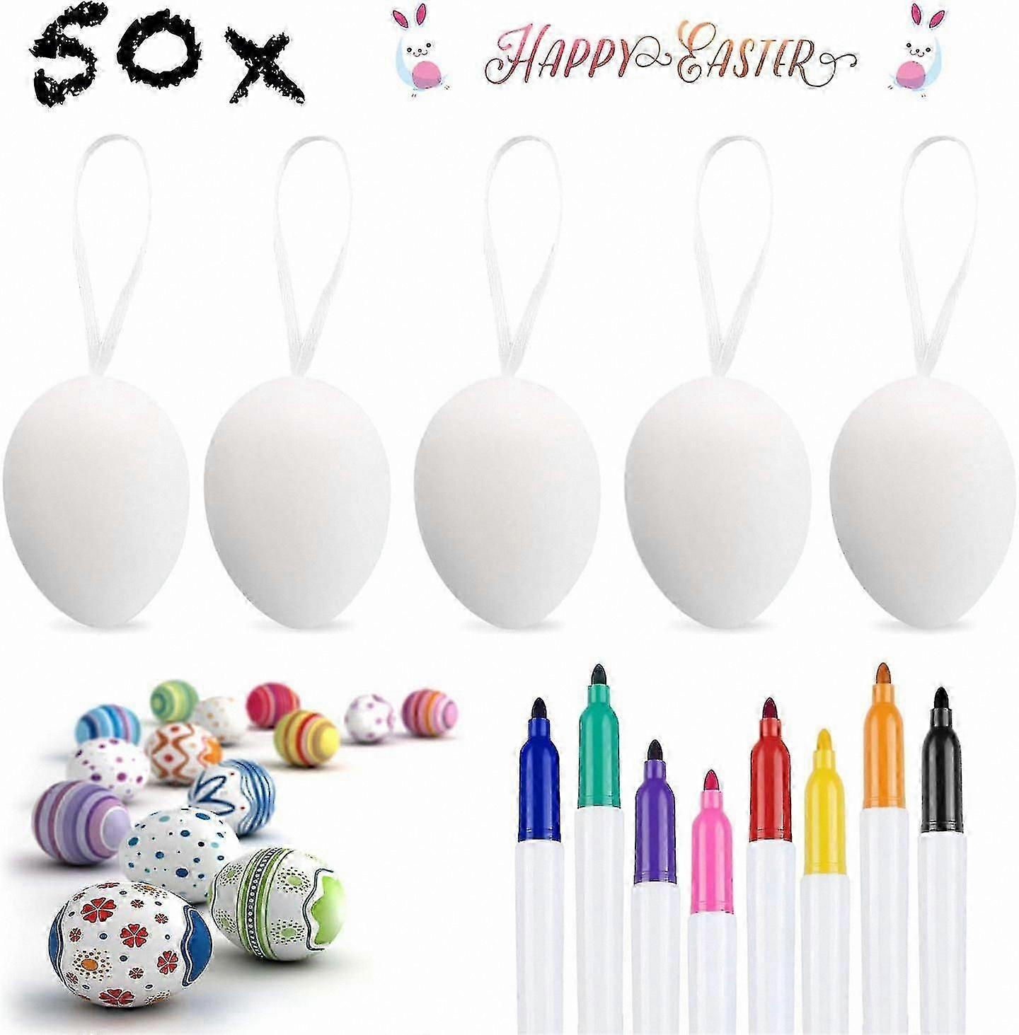 50 Easter Eggs with Rope for DIY Painting, Includes 8 Brushes