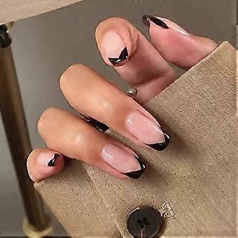 Heytea Französischer Tipp Druck auf Nägel Gefälschte Nägel kurze Acryl Full Cover Falsche Nägel mit Designs für Frauen und Mädchen24PCS.Hinweis: Kein Kleber.
