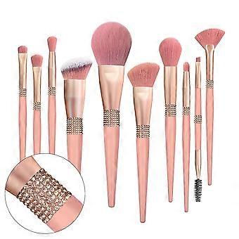 UBIUO Glitter Makeup Brushes Sets -10 pcs Cosmetic Brushes Set Bling Crystal Pink Makeup Brushes Set - Premium Synthetic Foundation Powder Concealers 