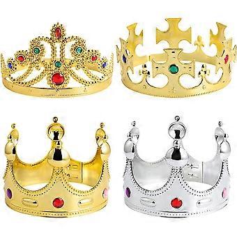 4pcs Gold Royal King and Queen Crown Plastic Princess Tiara Costume Accessories Party Hat