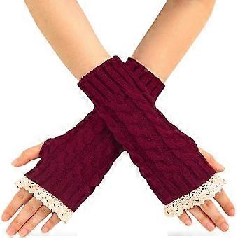 Christmas Lace Gloves Winter Warm Gloves Red Gothic Knitted Fingerless Gloves Party Cosplay Wrist Warmer Gloves with Thumb Holes for Women and Girls