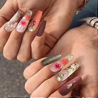 Press on Nails Long Coffin Fake Nails Transparent False Nails with Jewelry Design Matte St