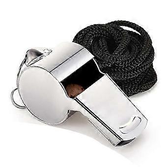 Silver Stainless Steel Extra Loud Sports Outdoor Whistle with Lanyard Referee Outdoor Metal Whistle