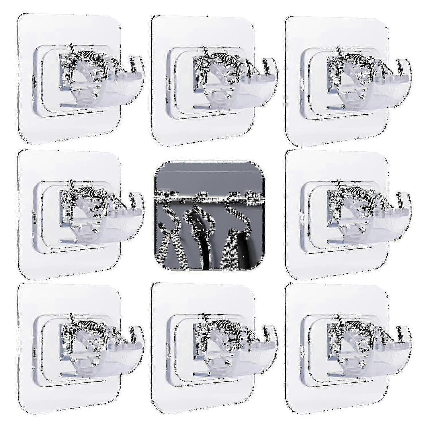 8pc Non-Drill Transparent Adjustable Curtain Hooks