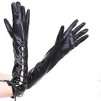 Kiiltävät hanskat Clubwear Patent Leather Fringe Long Cosplay Hanskat Musta