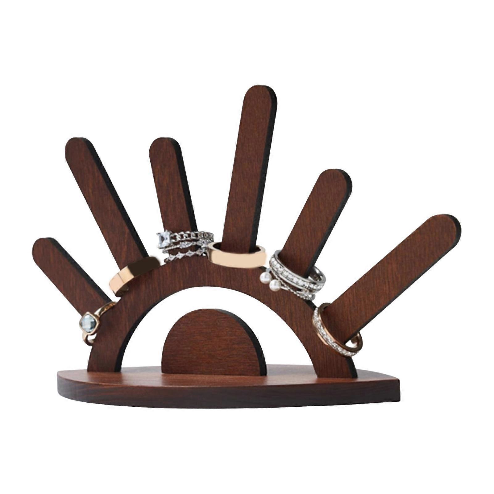 Ring Display Rack Wooden, 6 Posts Evil Eye Design