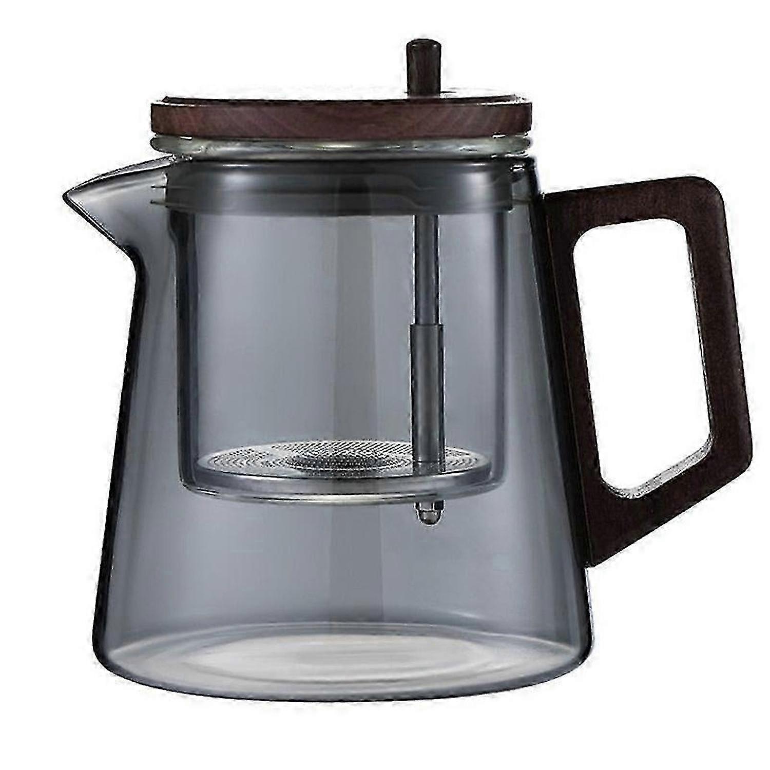 Transparent Glass Teapot with Walnut Base