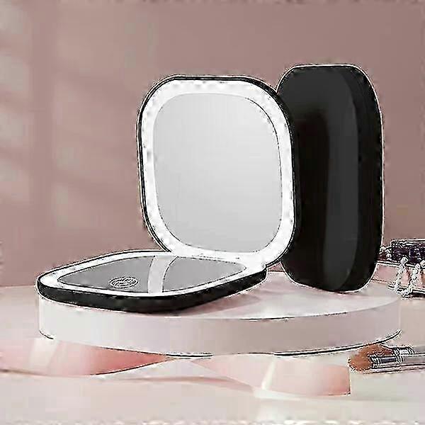 Portable LED makeup mirror, 1/2/3x magnification, three light sources, foldable