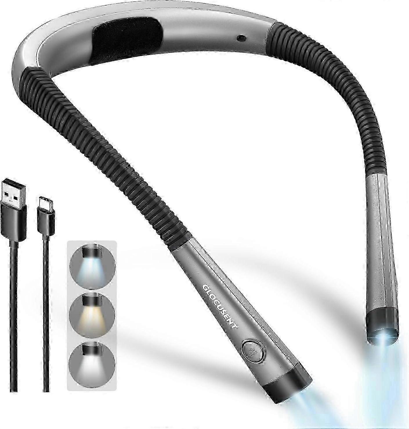 Glocusent Book Light| 3-Color & 6-Brightness Reading Light| Bendable Neck Light