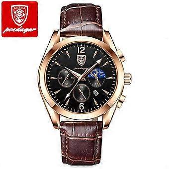 POEDAGAR Leather Fashion Men Watch Date Waterproof Luminous Top Brand Luxury Sport Quartz Wristwatch Korean Version Student Gift