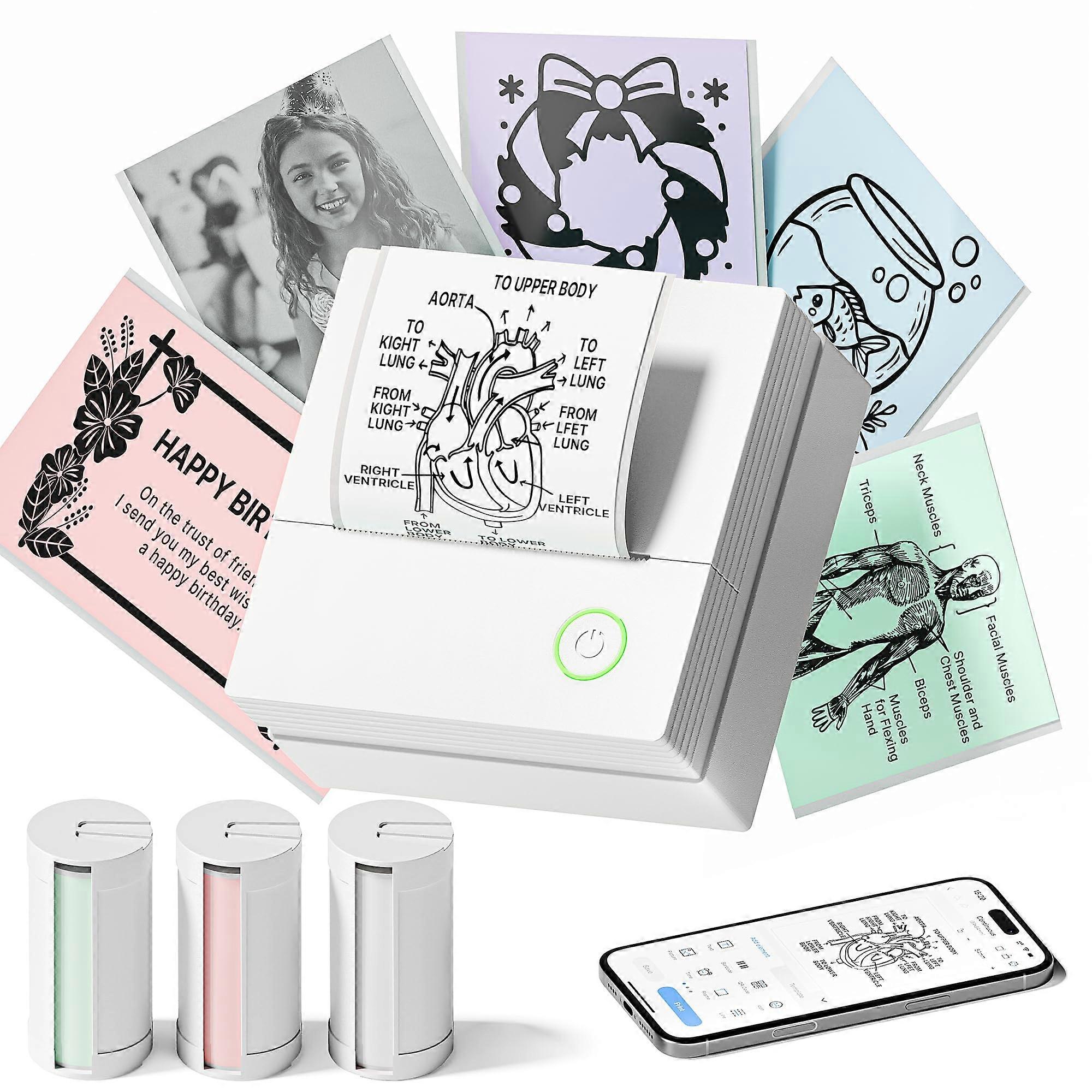 Bluetooth Stickerprinter met 3 Rollen Papier, Draagbare Thermische Printer