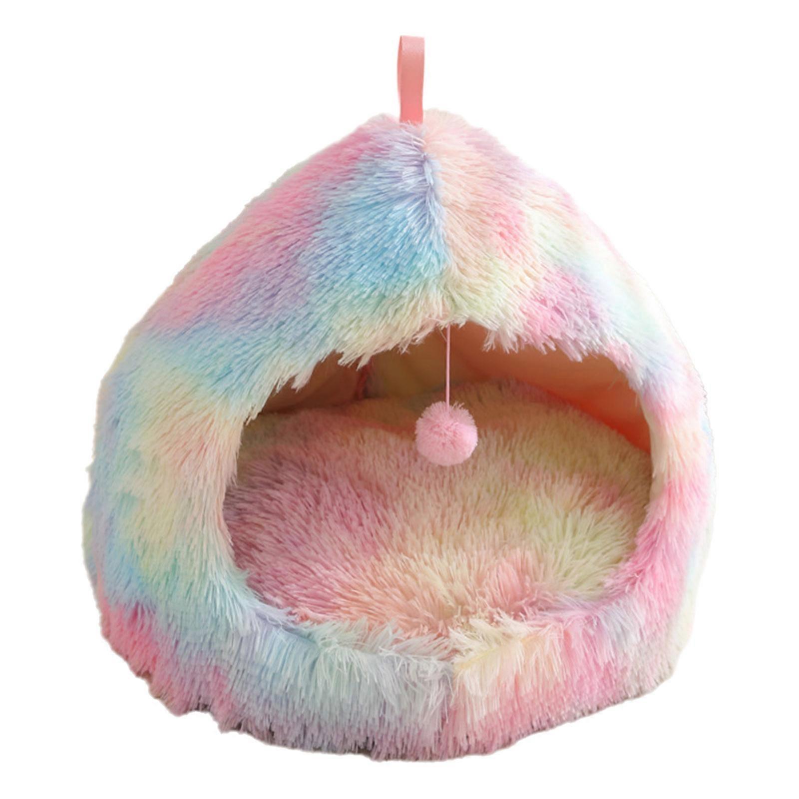 Furry Cat Cave Bed With Toy Ball