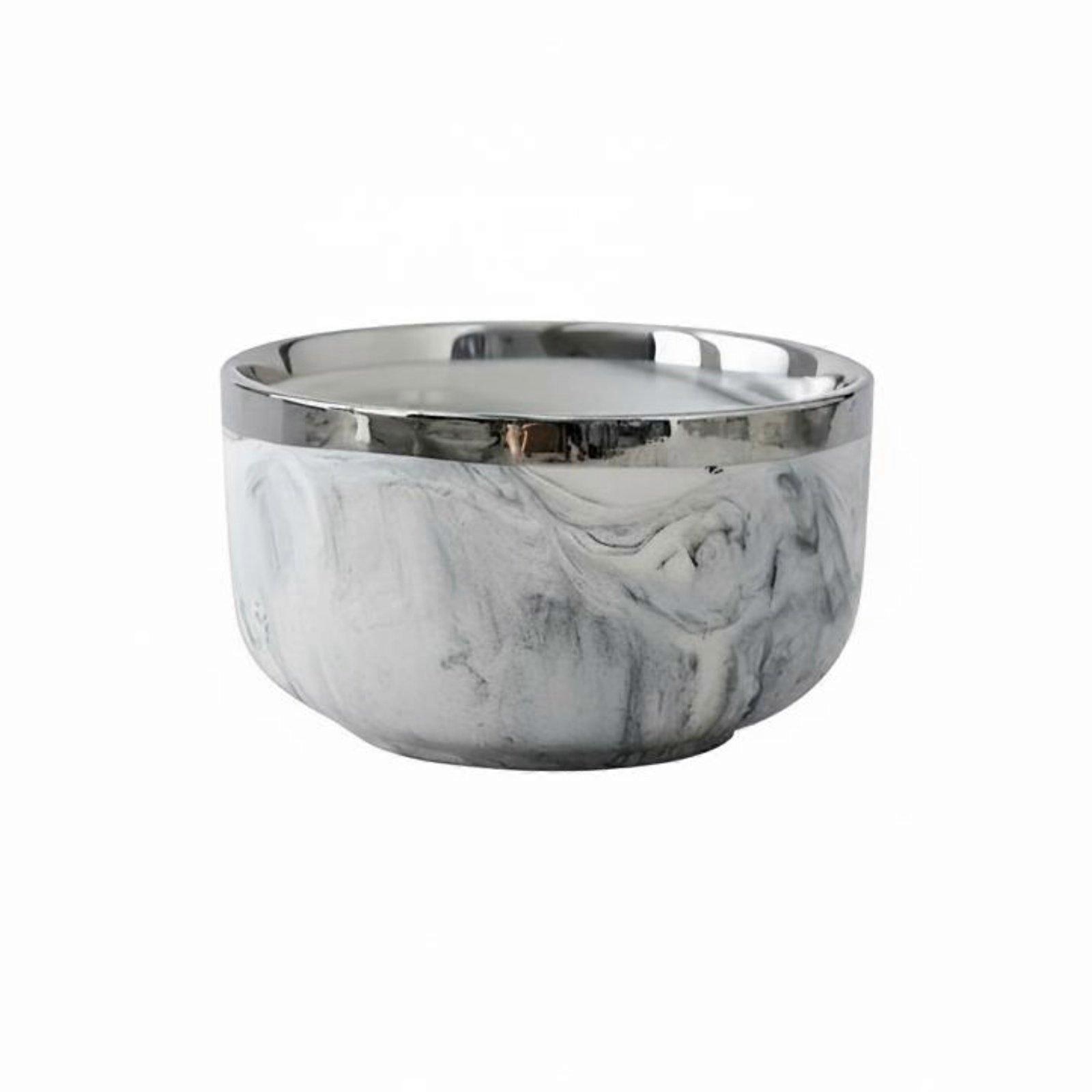 Minimalist Silver Edge Dinnerware Set, Marble Pattern, Modern Ceramic Tableware