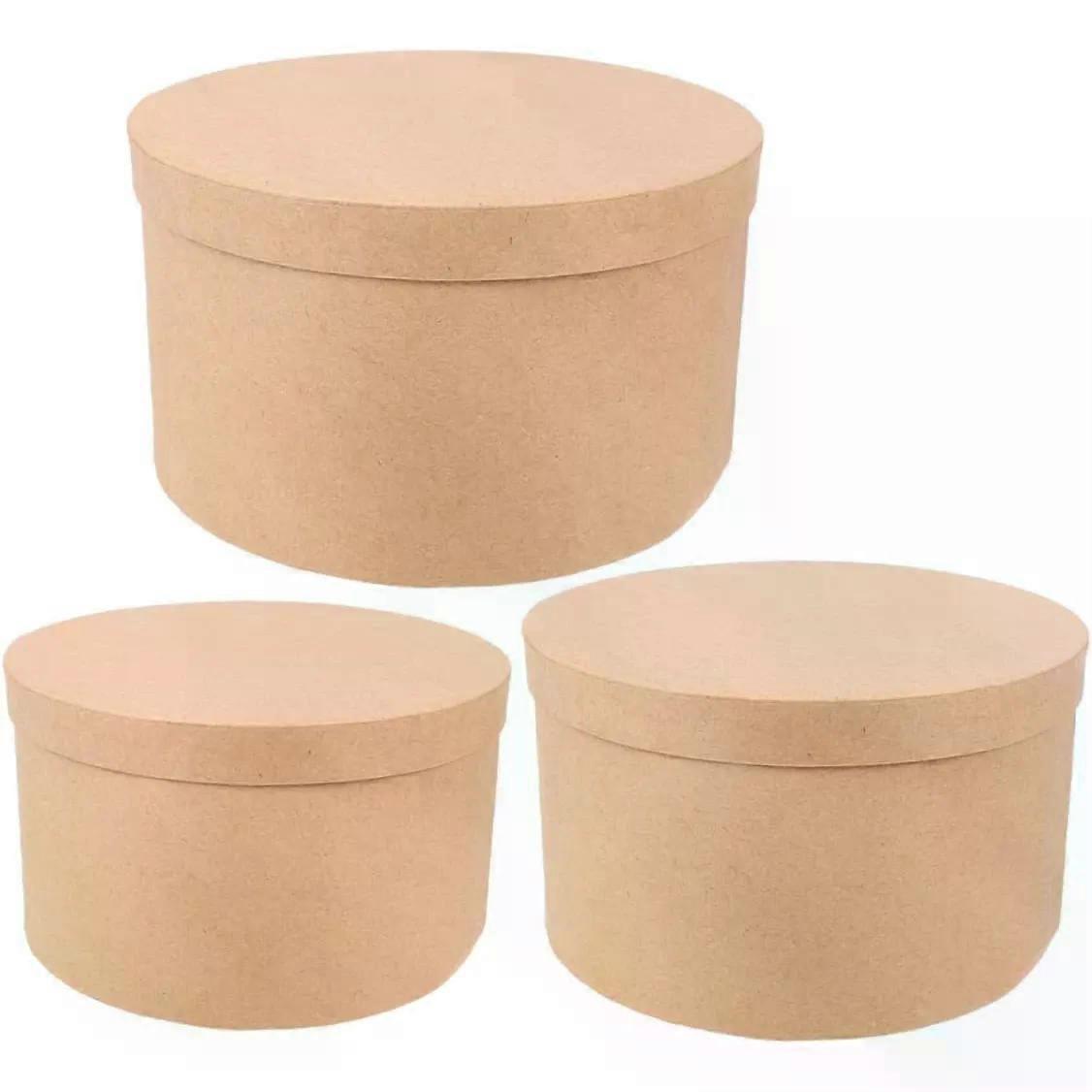 3Pcs round Kraft Paper Boxes with Lid, Nesting Storage Set