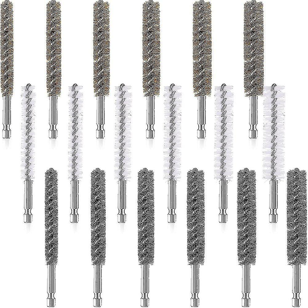 18pcs Wire Brush For Drill Multi Sizes Cleaning Rust Brush Brush With With 1/4 Inch Hex Handle 6 Si
