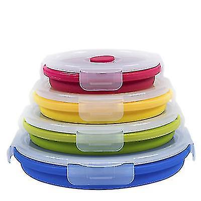 4 Pcs Portable Foldable Round Silicone Lunch Box