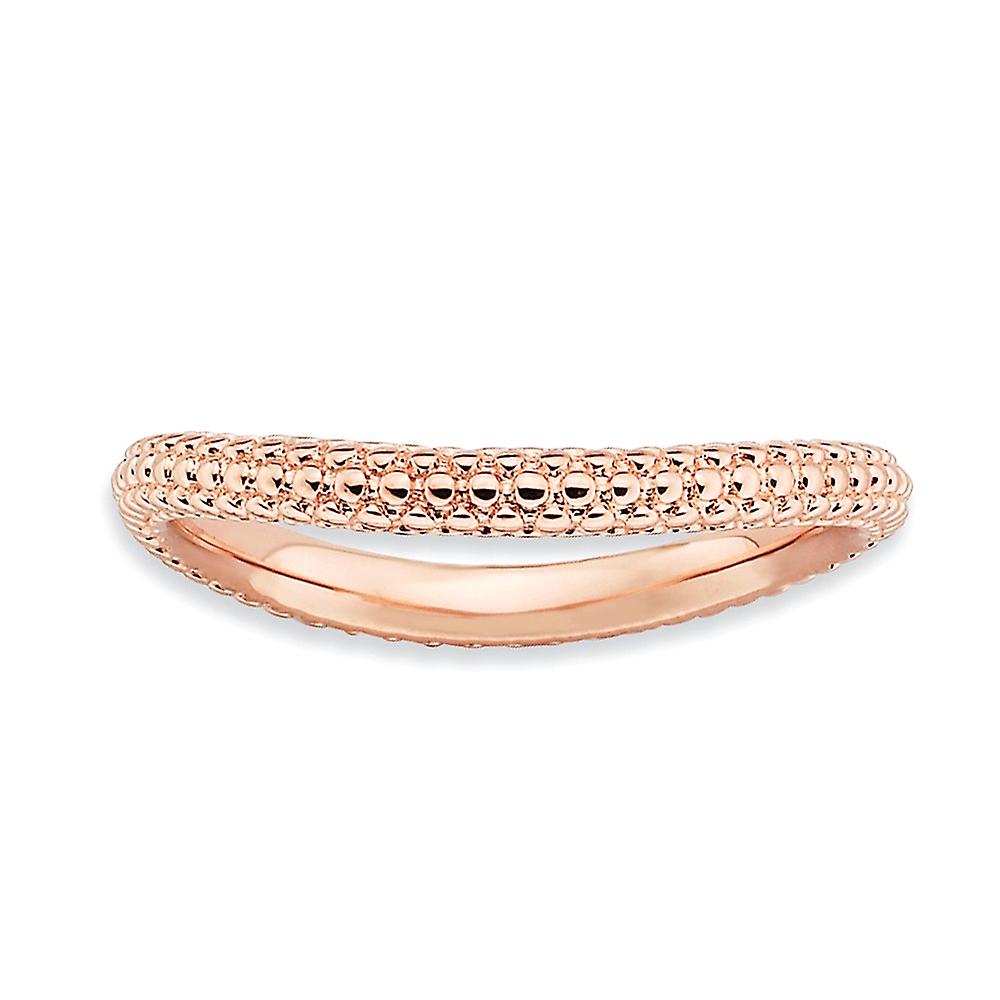 2.25mm 925 Sterling Silver Textured Patterned Stackable Polished Pink Plate Wave Ring Stackable Ring for Women - Ring Si