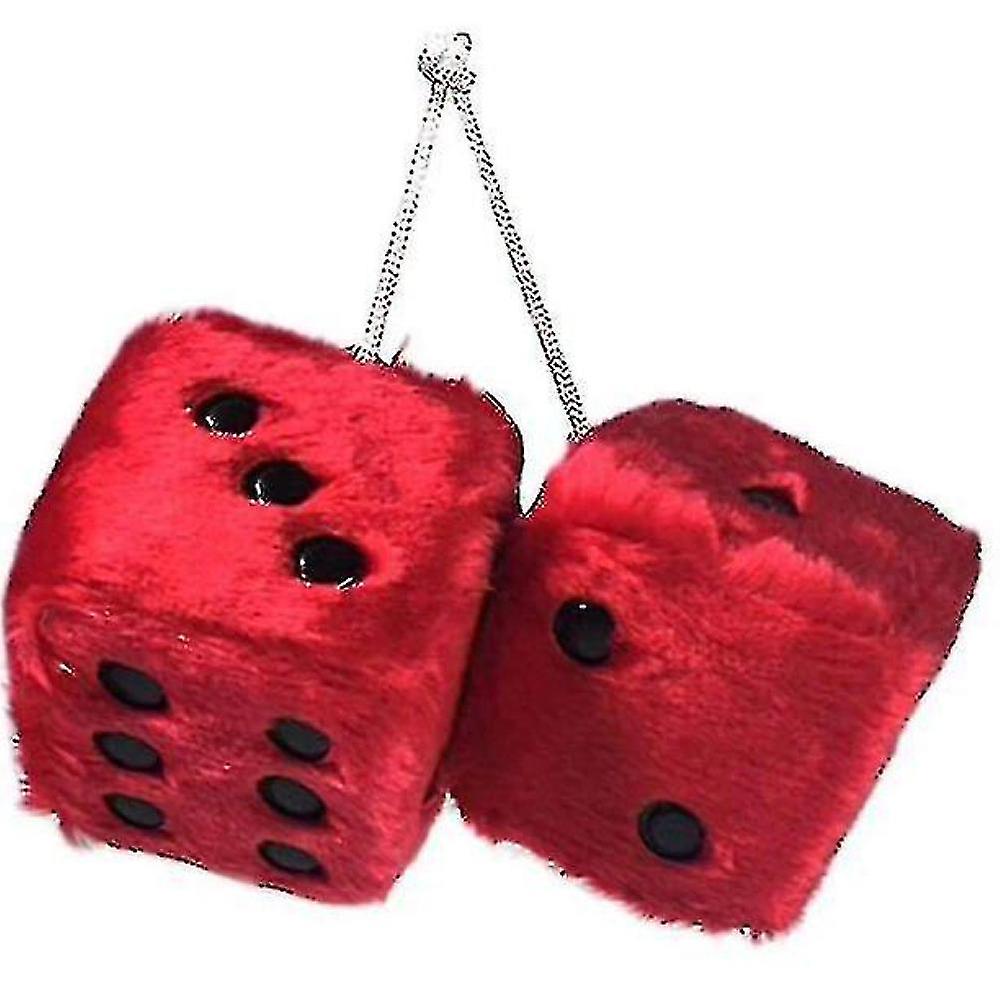 Of Retro Square Mirror Hanging Couple Fuzzy Plush Dice With Dots For Car Interior Ornament Decoration X2