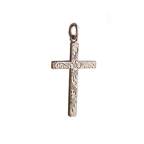 9ct Rose Gold 30x18mm victorian hand engraved solid block Cross