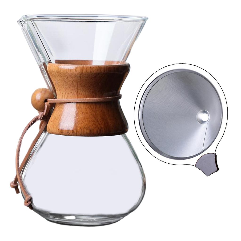 21 oz Pour Over Coffee Maker Reusable Anti-Scald Wooden Handle Transparent 600ml with Filter