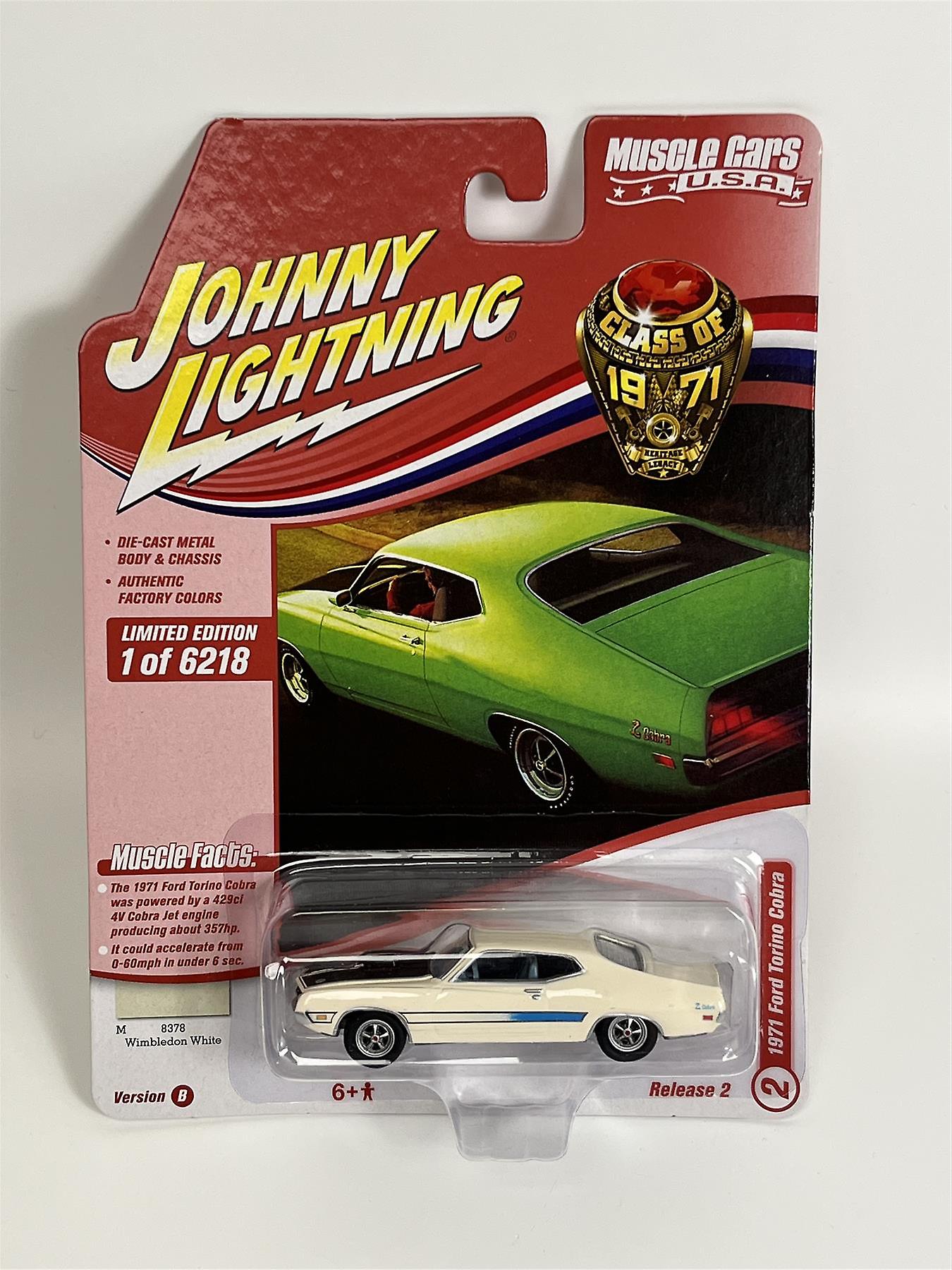 1971 Ford Torino Cobra Wimbledon White 1:64 Johnny Lightning JLMC026B