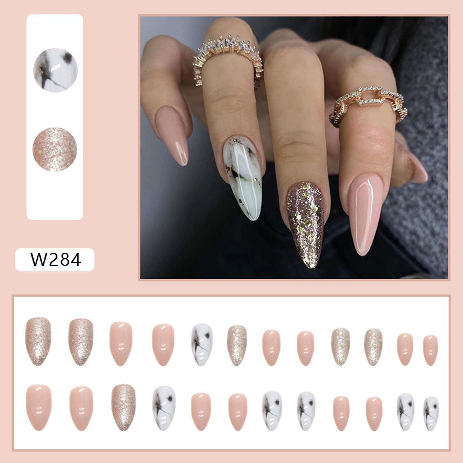 Marbling Pattern Decorative Fake Nails With Com