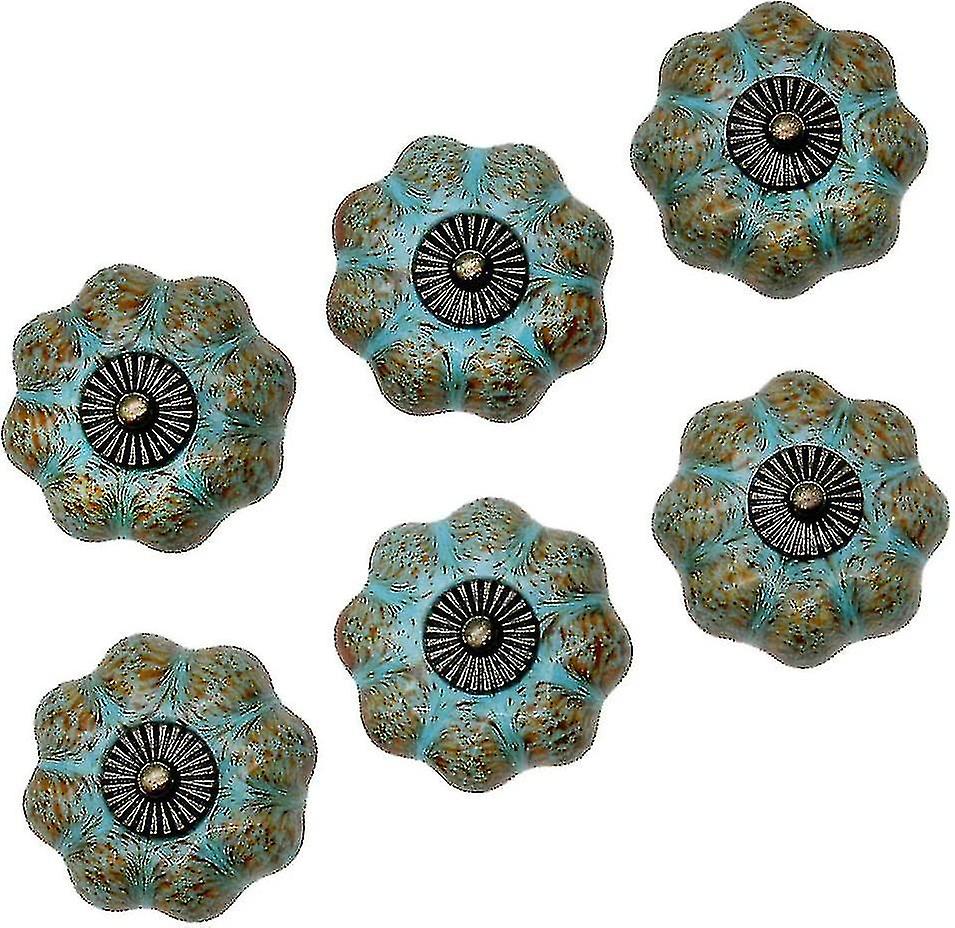 Set Of 6 Door Knobs, Drawer Pulls, Cupboard Pulls, Ceramic Knobs, Retro And Elegant Style Pumpkin Knobs