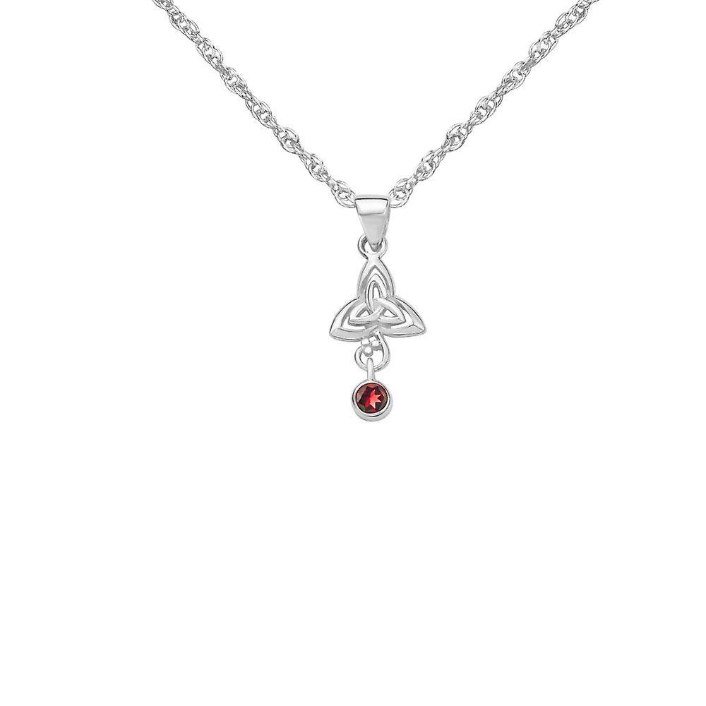 Celtic Holy Trinity Knot Necklace Pendant - A Real Garnet Gemstone - Includes A 20"Silver Chain
