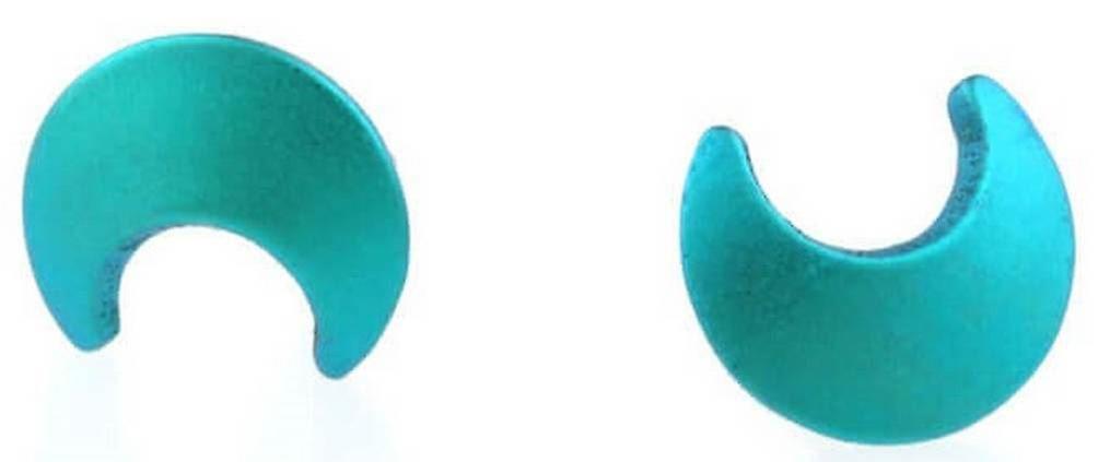 Ti2 Titanium Moon Stud Earrings - Kingfisher Blue