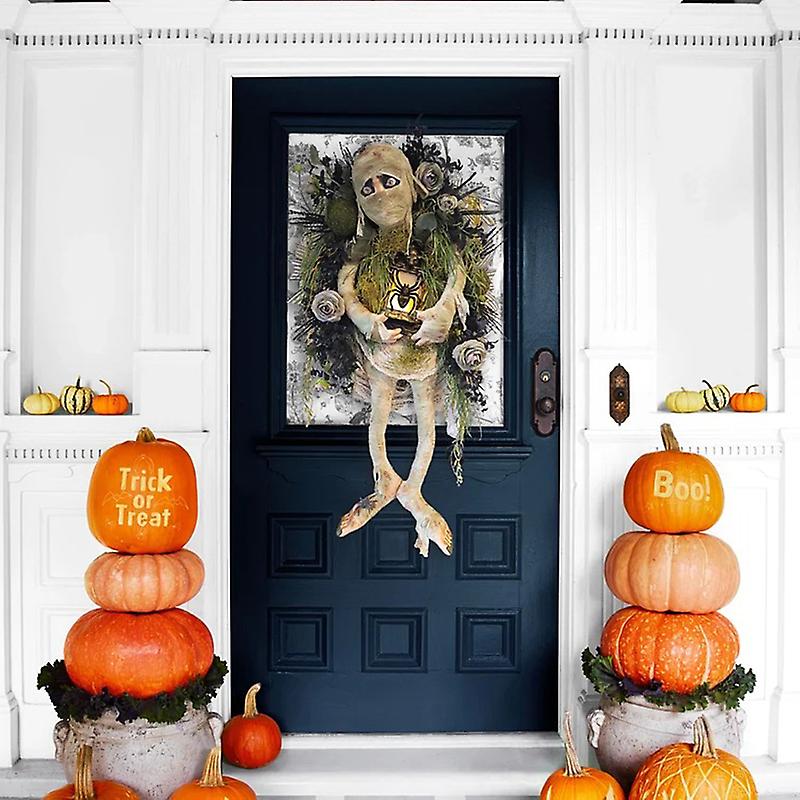 Halloween Realistic Mummy Wreath - Horror Porch Wall Decor With Roses