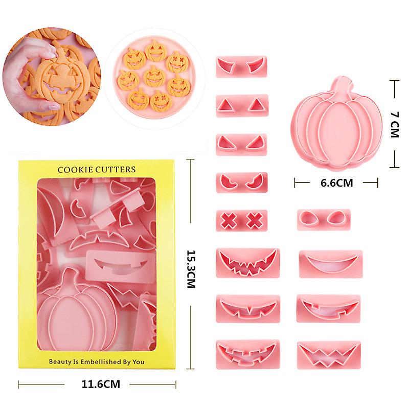 13pcs/set Halloween Cookie Cutters Diy Pumpkin Face Biscuit Fondant Embosser Stamp Cake Decorating Tool Baking Supplies