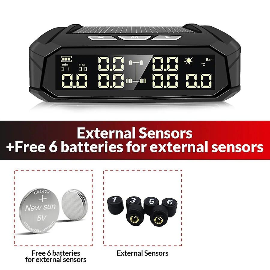 Car Tmps Safety Tire Pressure Alarm System Solar Power Digital Display Smart Tire Pressure Monitoring System 4/6 Tire Sensor