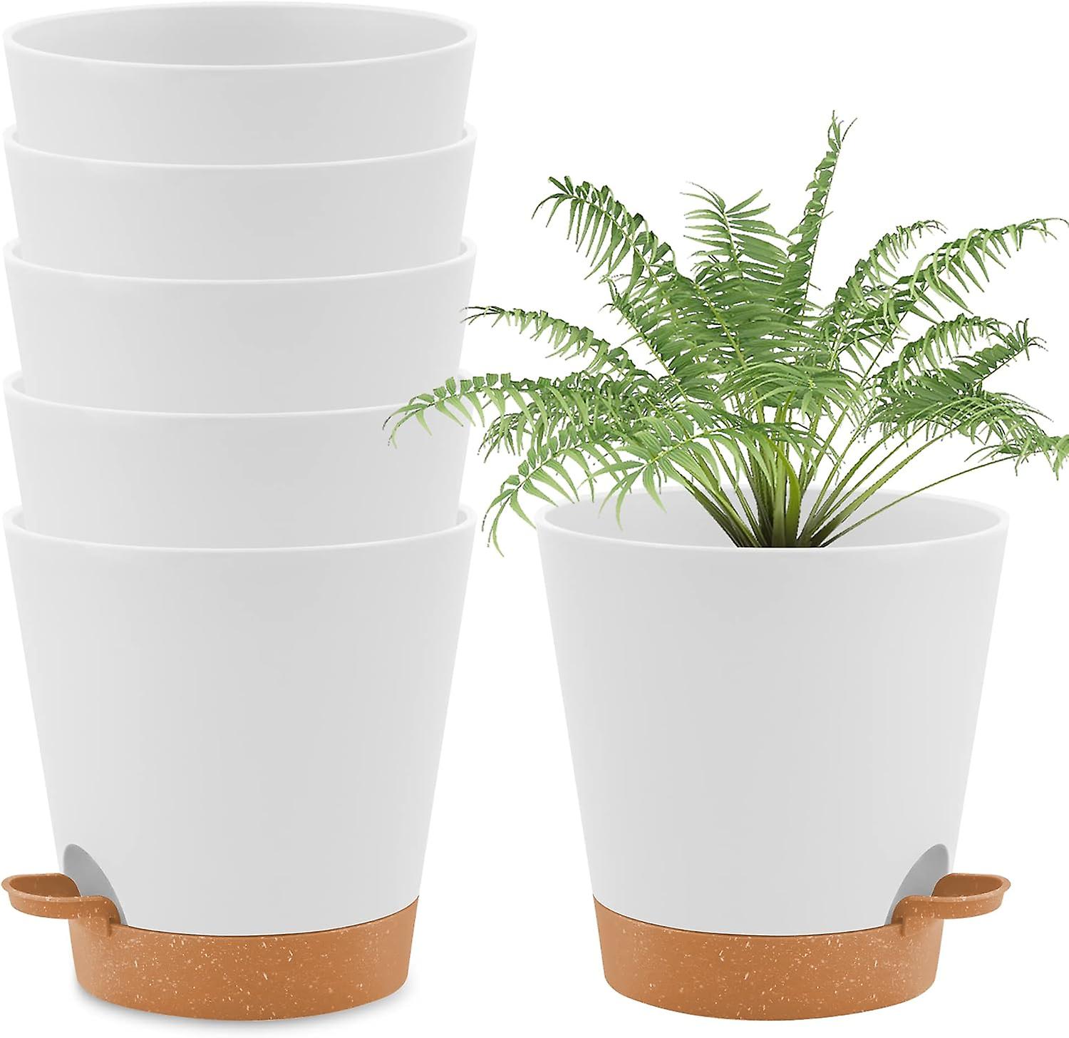 round plastic flowers with automatic watering system with saucer