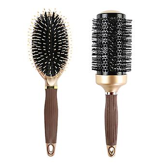 2pcs Bristles Round Hair Brush Massage Scalp Comb for Women Men Reduce Frizz Straight Curly Wavy Dry Wet Thick Fine Hair