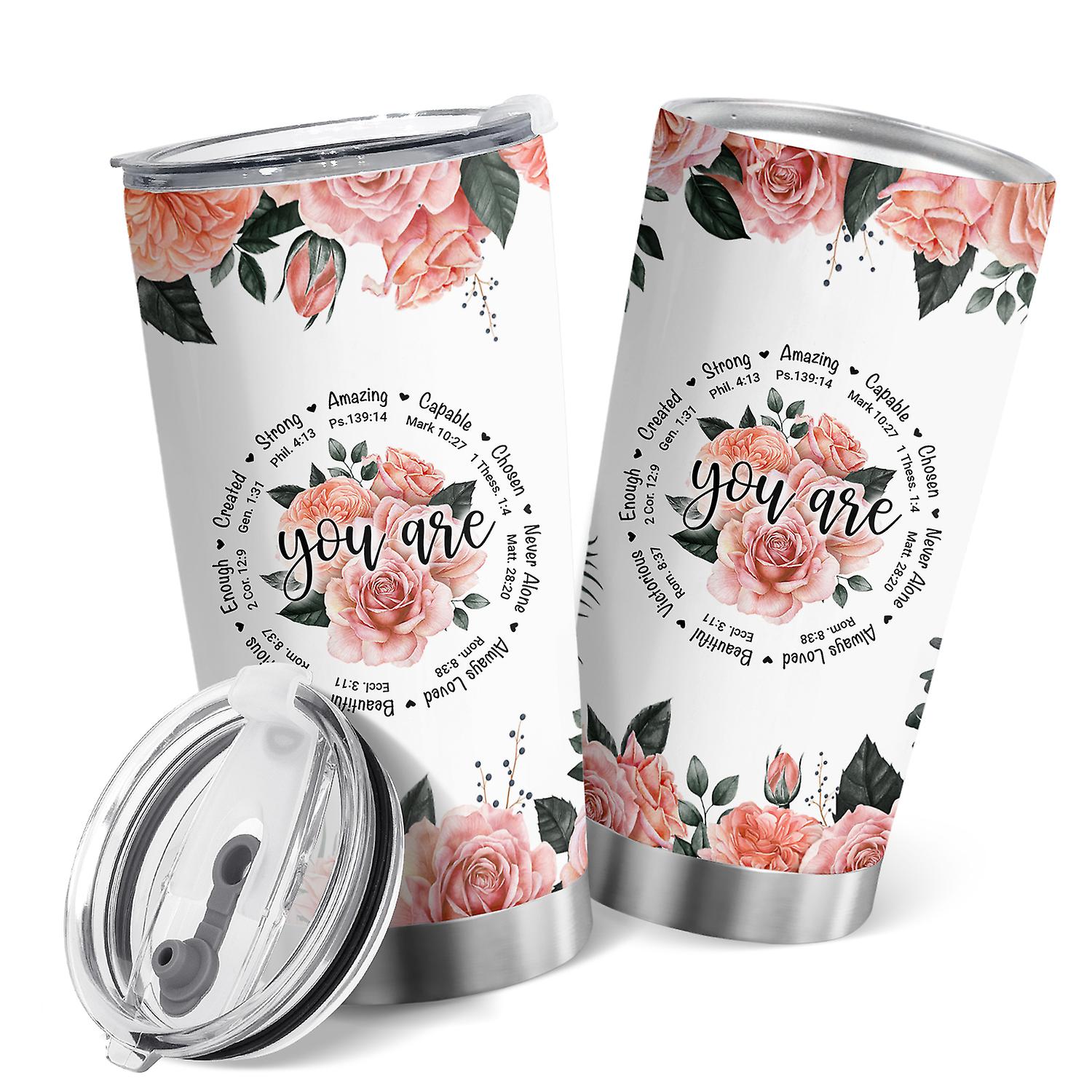 Oasisdream 20oz rozsdamentes acél pohár rózsákkal Dupla falú vákuumszigetelt utazási kávécsésze