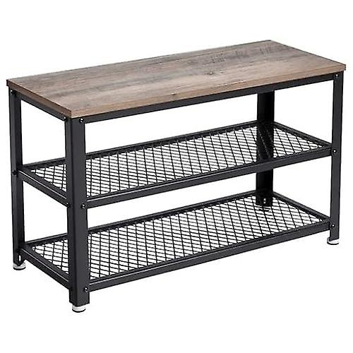 Stylish Greige shoe bench with 2 shelves and steel frame