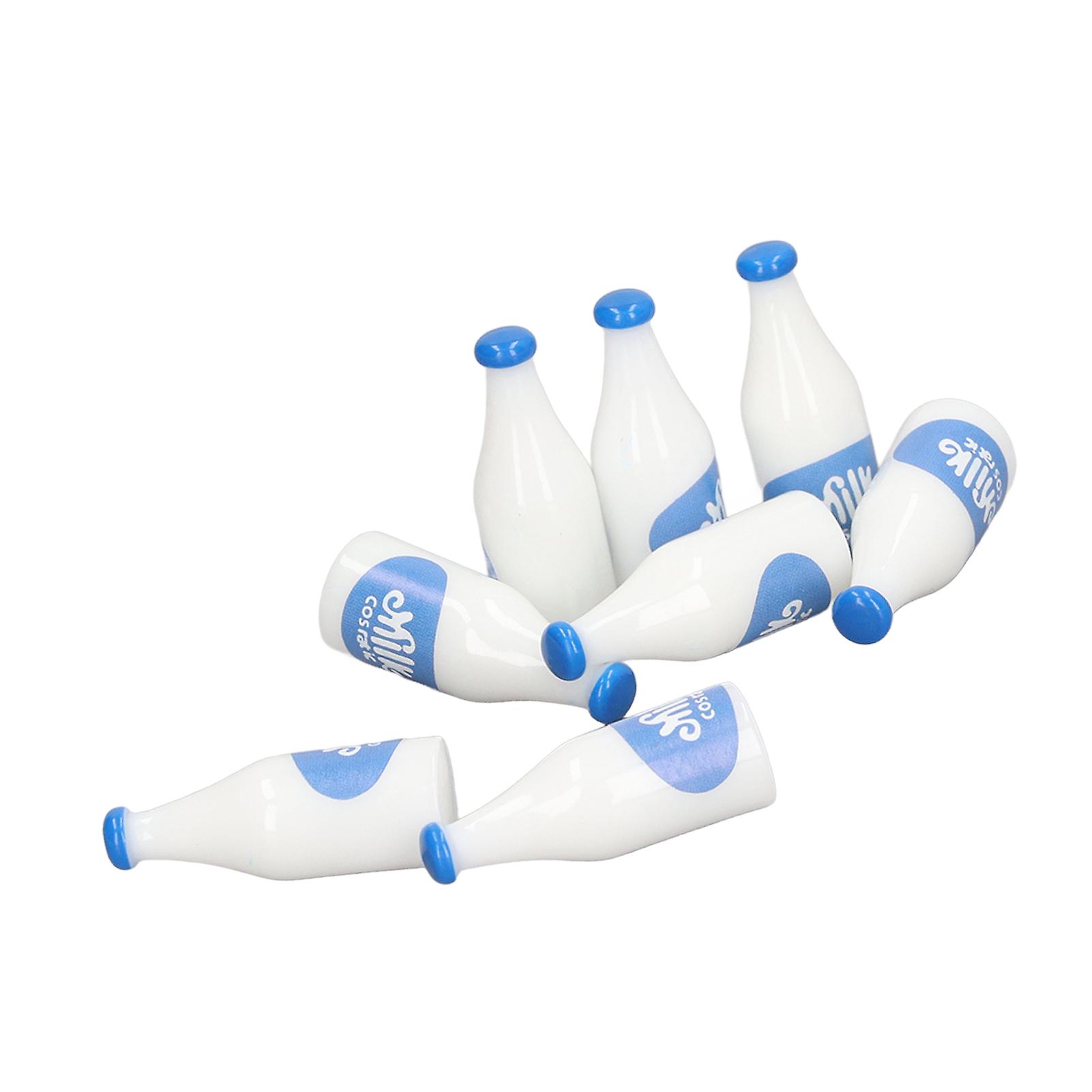 8 قطع دمية زجاجة حليب بلاستيك تفاصيل حية مجموعة زجاجة مصغرة ل 1:12 1: 6 بيت الدمية الأزرق 