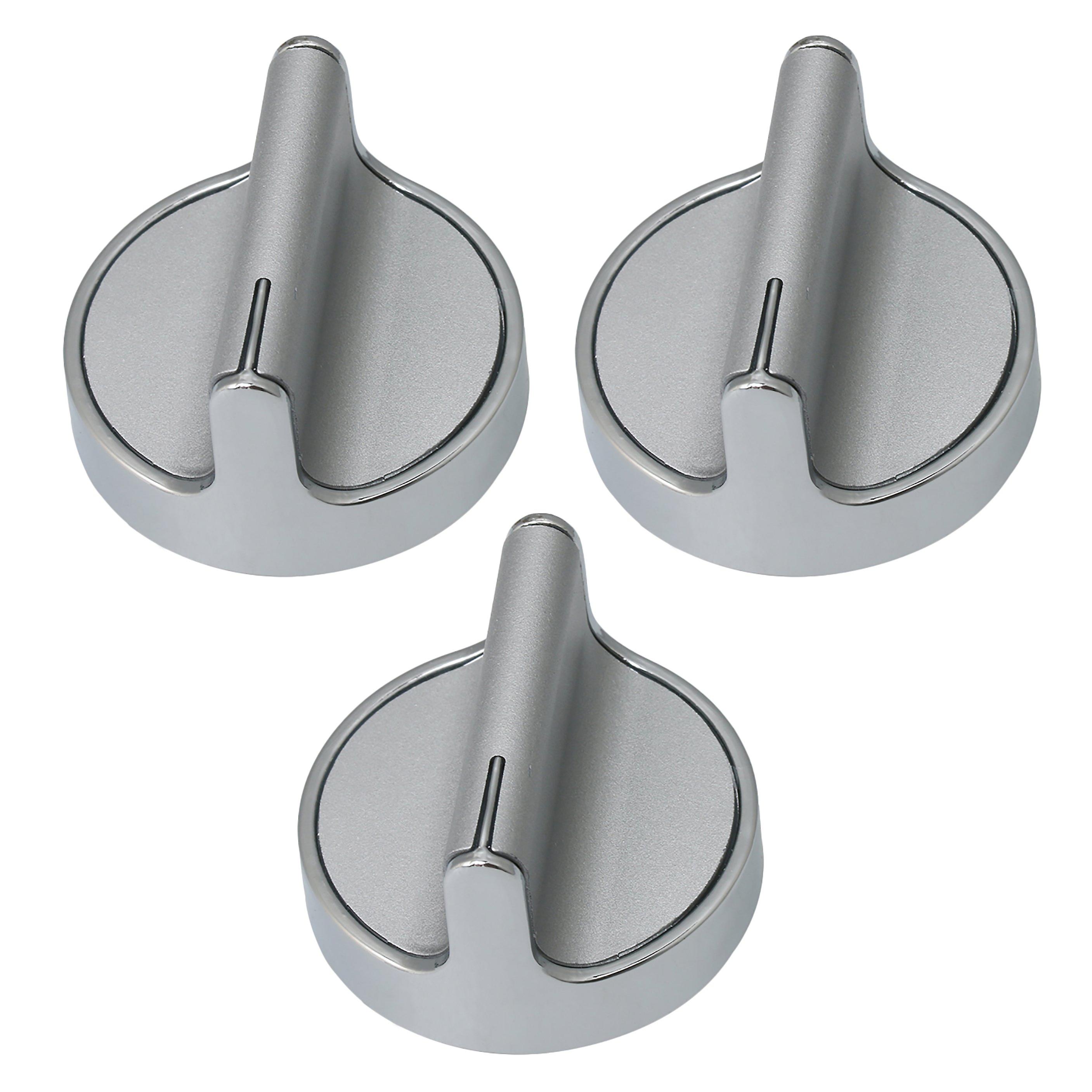 3pcs Oven Control Knobs for WCG97US0DS00 WCG97US6DS00 4.85x4.4cm Siver