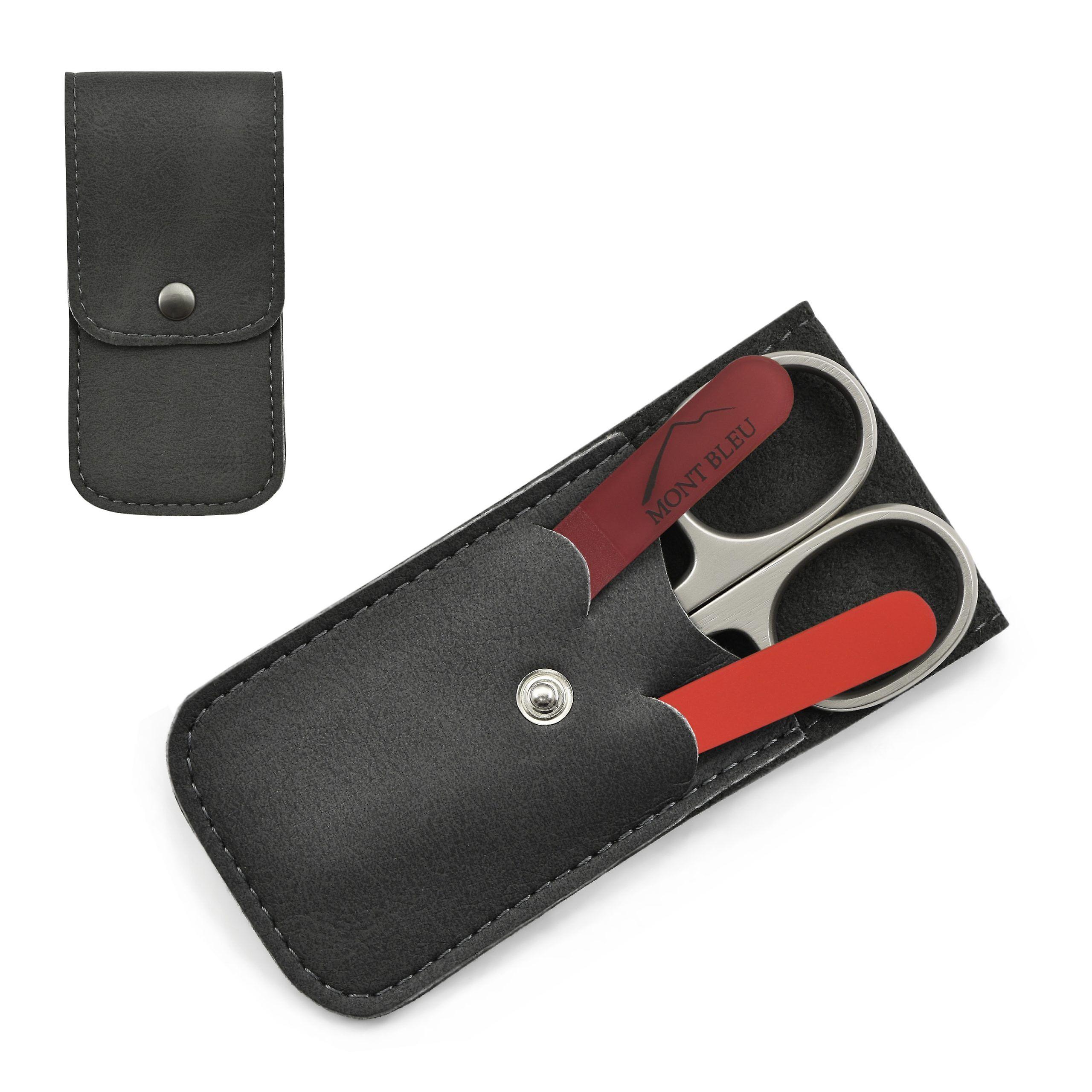 Mont Bleu 3-piece Manicure Set in Soft Leatherette Case, Black - Red