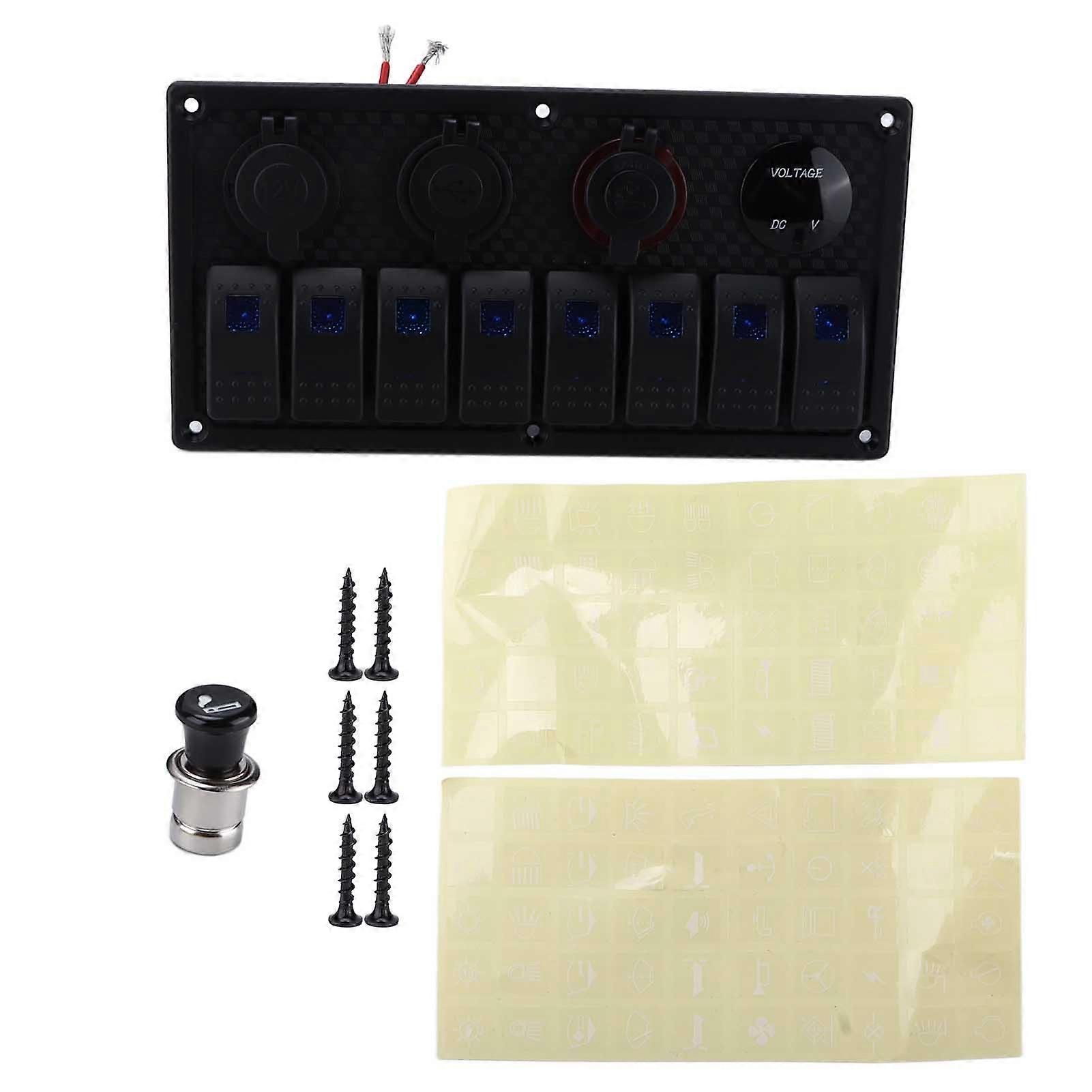 Black 8 Gang Rocker Switch Panel Toggle Switch with LED Backlight Motor Boat Modification DC1224V E2U711