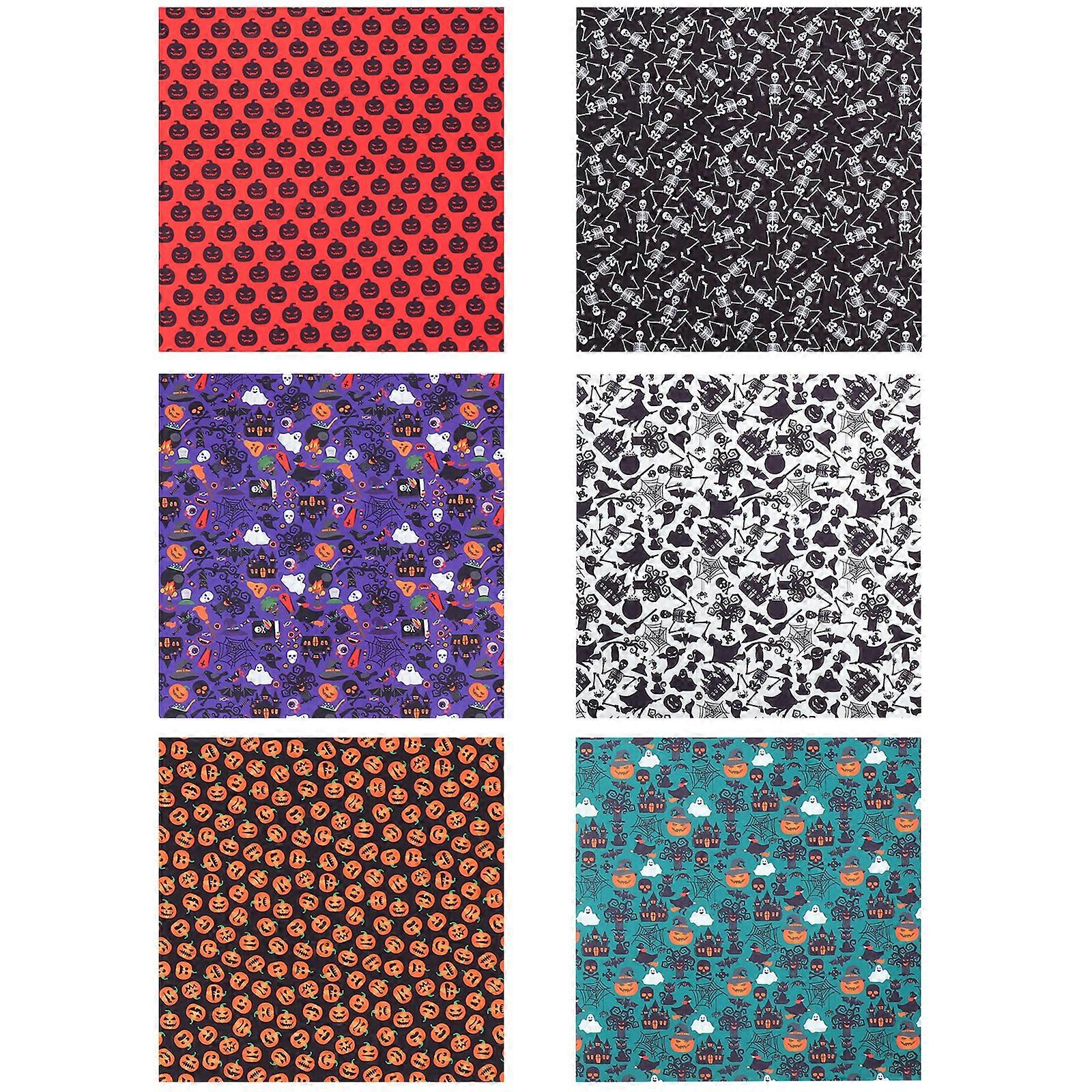 6 Sheets Halloween Printed Fabric DIY Polyester Material Craft Fabric for Halloween