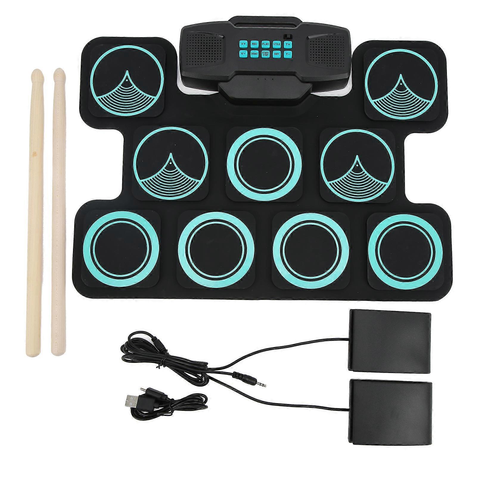 Roll Up Drum Practice Pad Dual Stereo Speakers Rechargeable Electronic Drum Set for Kids Beginner