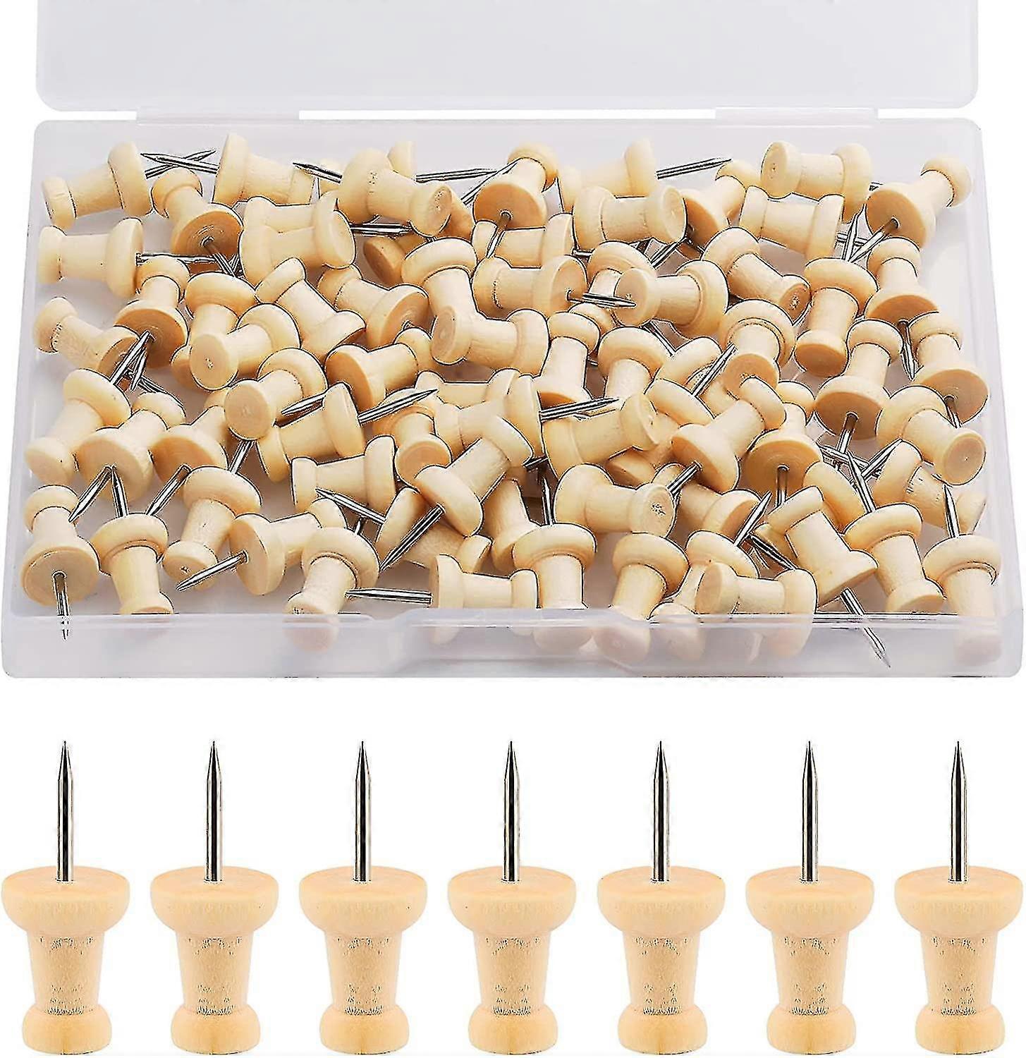 Wood Push Pins Map Tacks Marking Pins Wooden Map Thumb Tacks With Steel Point For Cork Bulletin Board Craft Projects (natural Color)100pcs