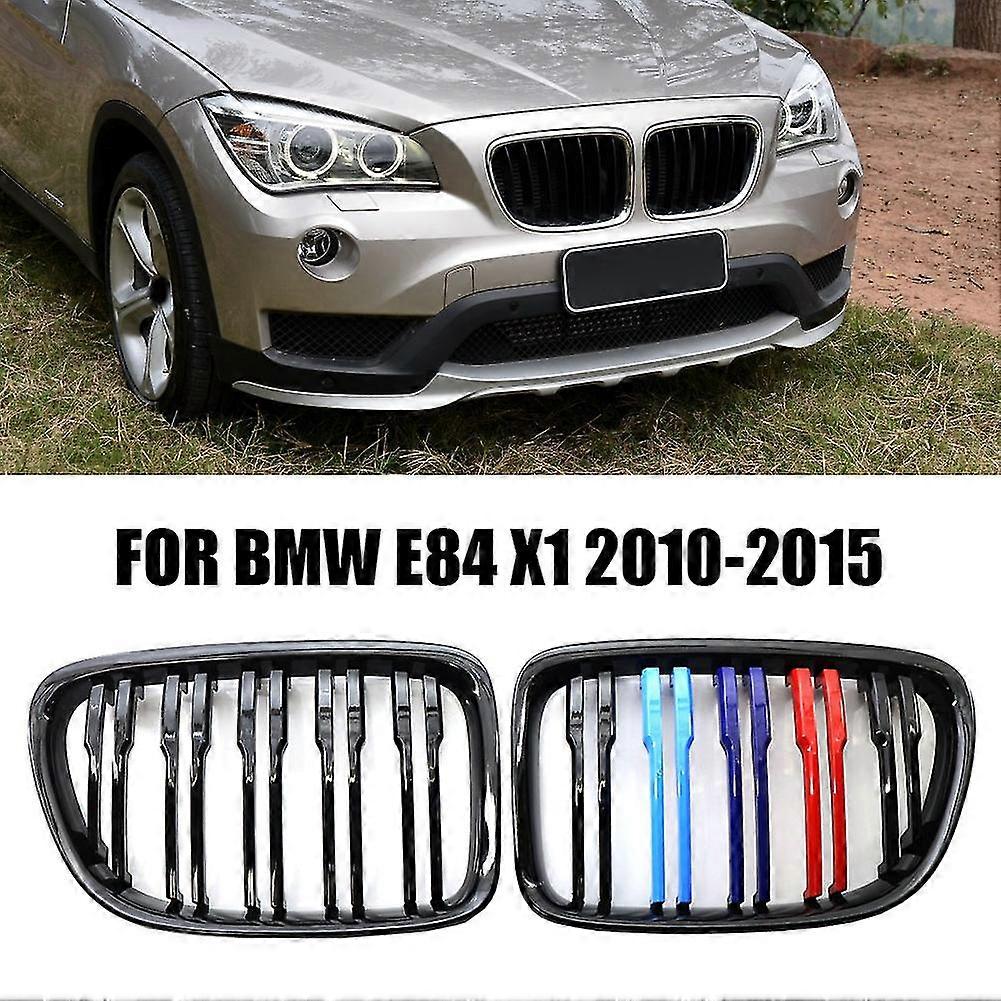 Double Line Black M-color Front Grill Dual Line Kidney Grille Replacement For Bmw E84 X1 2010-2015 Gloss Black M Color