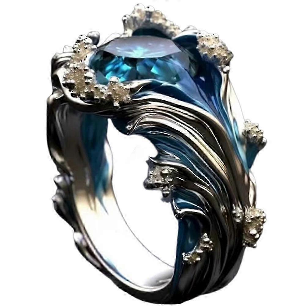 2024 Ocean's Oath Rings Tlkot srdca mora Boho Modré prstene Ocean Wave Darček Móda Dámske Dievčatá Šperky