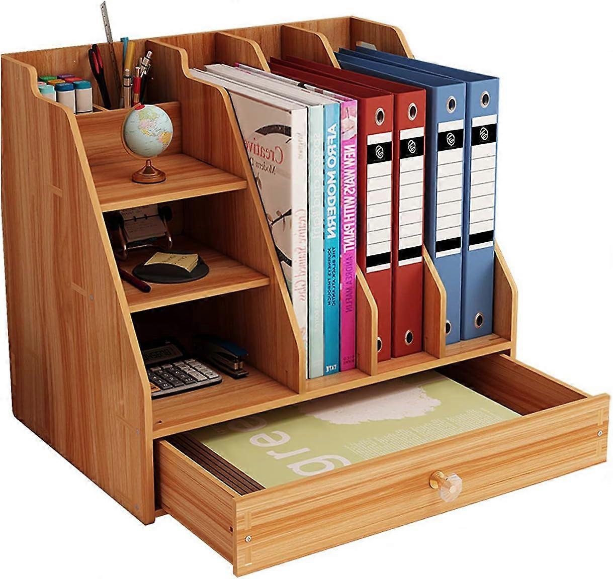 Wooden Desktop Organizer, Office Supplies Storage with Drawer, Multi-Functional Desktop Organizer, Easy Assembly, for Office